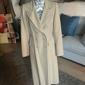 Women's Beige Double-Breasted Long Trench Coat